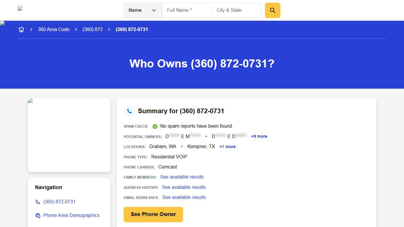 (360) 872-0731 Reverse Phone Lookup Anywho